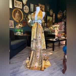 Fashion Nova Golden Hour Goddess Satin Maxi Dress – Mustard/Combo (XS)